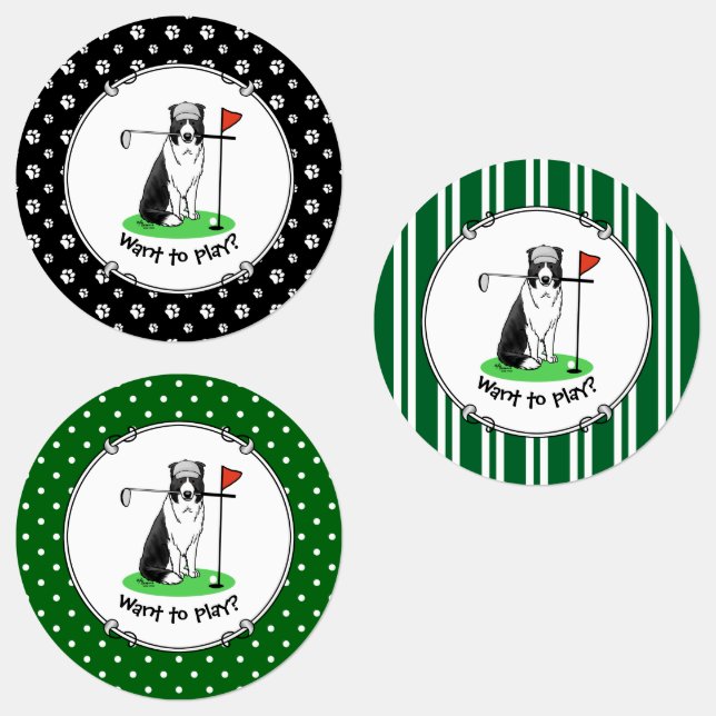 Border Collie Dog Playing Golf (black & white) Fun (Group)