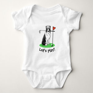 Border Collie Dog Playing Golf (black & white) Fun Baby Bodysuit