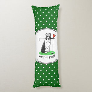 Border Collie Dog Playing Golf (black & white) Fun Body Pillow