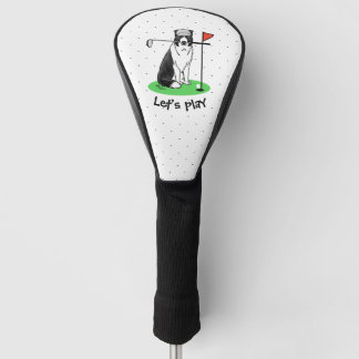 Border Collie Dog Playing Golf (black & white) Fun Golf Head Cover
