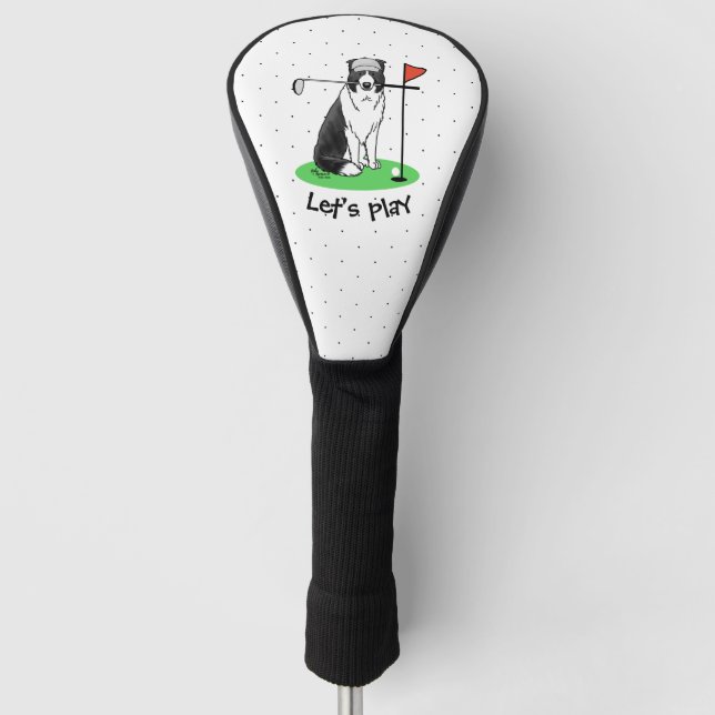 Border Collie Dog Playing Golf (black & white) Fun Head Cover (Front)