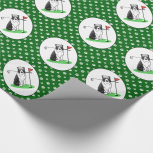 Border Collie Dog Playing Golf (black & white) Fun Wrapping Paper