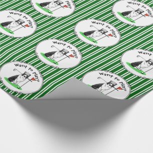 Border Collie Dog Playing Golf (black & white) Fun Wrapping Paper