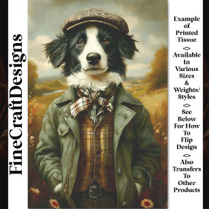Border Collie Dog Portrait Landscape CH3 Decoupage Tissue Paper