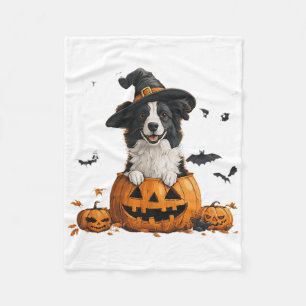 Border Collie Dog Pumpkin Halloween Thanksgiving M Fleece Blanket