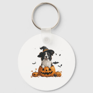 Border Collie Dog Pumpkin Halloween Thanksgiving M Keychain