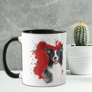 Border Collie Dog Red Abstract Background Mug