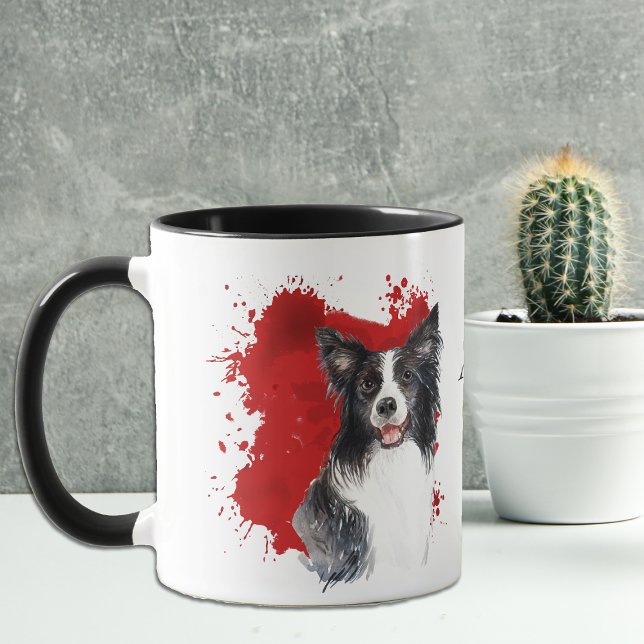 Border Collie Dog Red Abstract Background Mug (Creator Uploaded)