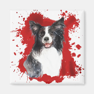 Border Collie Dog Red Abstract Magnet
