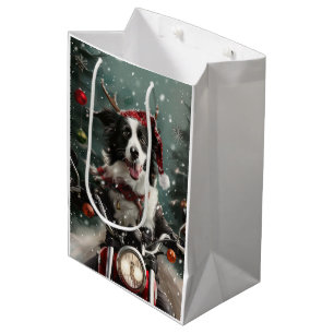 Border Collie Dog Riding Motorcycle Christmas  Medium Gift Bag