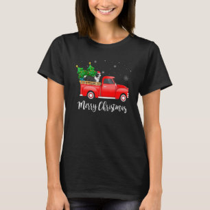 Border Collie Dog Riding Red Truck Christmas T-Shirt