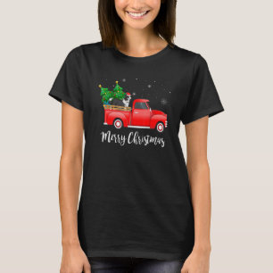Border Collie Dog Riding Red Truck Christmas T-Shirt