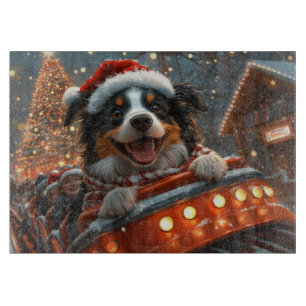 Border Collie Dog Roller Coaster Christmas Cutting Board
