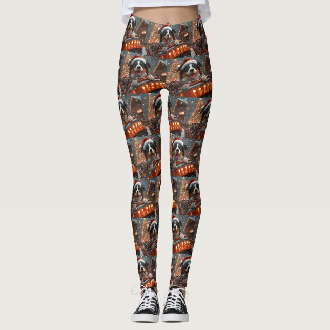 Border Collie Dog Roller Coaster Christmas Leggings (Front)