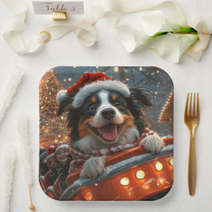 Border Collie Dog Roller Coaster Christmas Paper Plate