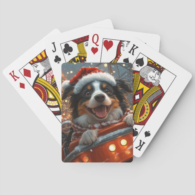 Border Collie Dog Roller Coaster Christmas Playing Cards (Back)