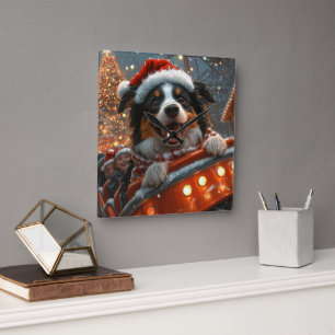 Border Collie Dog Roller Coaster Christmas Square Wall Clock