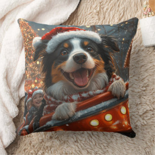 Border Collie Dog Roller Coaster Christmas Throw Pillow