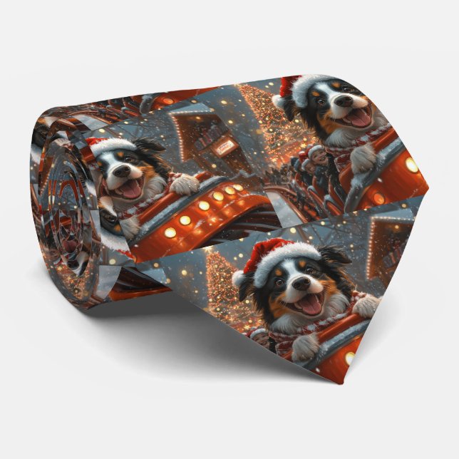Border Collie Dog Roller Coaster Christmas Tie (Rolled)