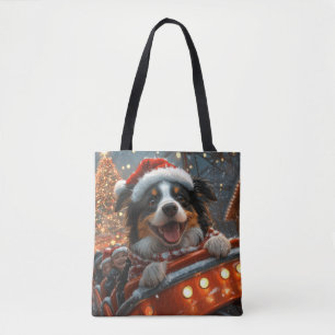 Border Collie Dog Roller Coaster Christmas Tote Bag
