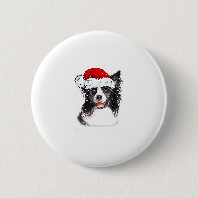 Border Collie Dog Santa Christmas Lights Xmas Boys 2 Inch Round Button (Front)