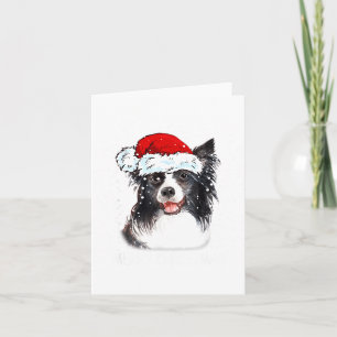 Border Collie Dog Santa Christmas Lights Xmas Boys Card