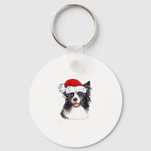 Border Collie Dog Santa Christmas Lights Xmas Boys Keychain