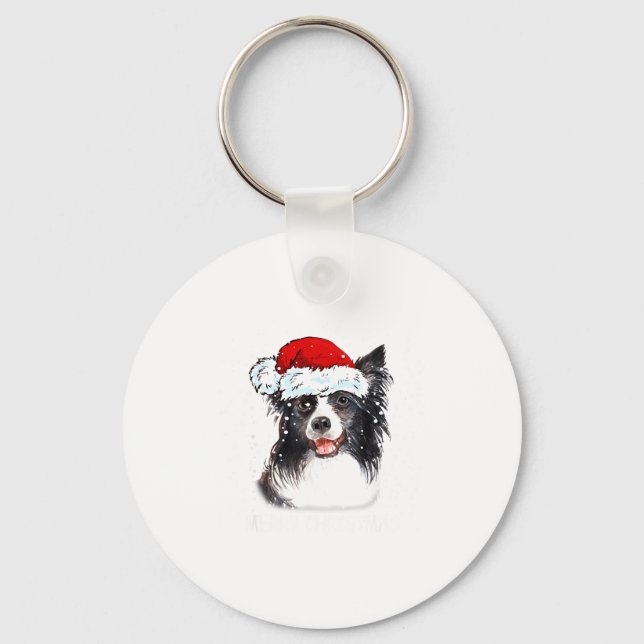 Border Collie Dog Santa Christmas Lights Xmas Boys Keychain (Front)