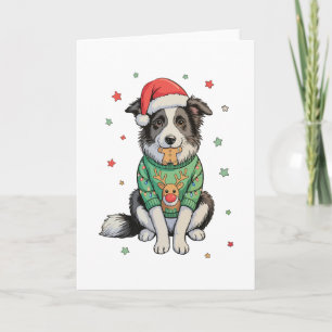 Border Collie Dog Santa Hat Christmas Border Xmas Card