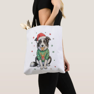 Border Collie Dog Santa Hat Christmas Border Xmas Tote Bag