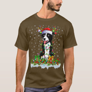 Border Collie Dog Santa Hat Reindeer Christmas Lig T-Shirt