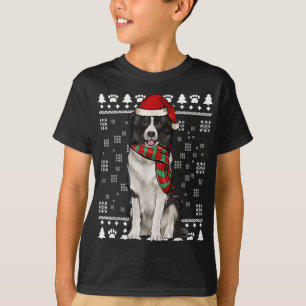 Border Collie Dog Santa Hat Xmas Ugly Christmas T-Shirt
