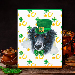 Border Collie Dog Shamrock St. Patricks Day Holiday Postcard