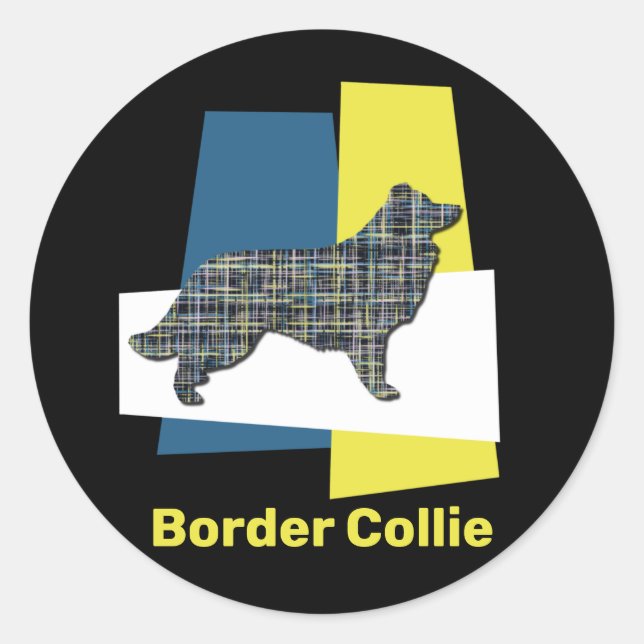 Border Collie Dog Silhouette Grid Tri-color Classic Round Sticker (Front)