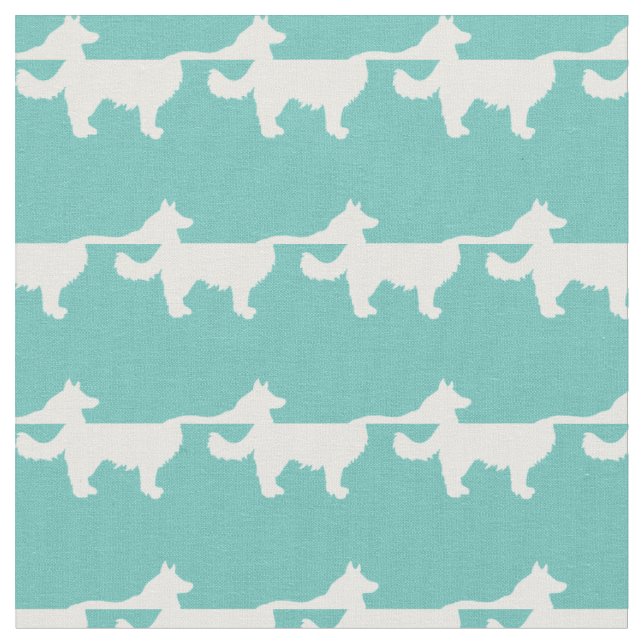 Border Collie Dog Silhouette Pet Teal Fabric (Close Up)