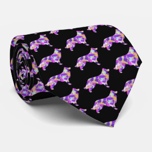 Border Collie Dog Silhouette Purple Black Neck Tie