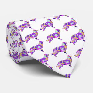 Border Collie Dog Silhouette Purple White Neck Tie