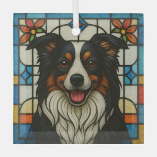 Border Collie Dog "Stained Glass"  Glass Ornament
