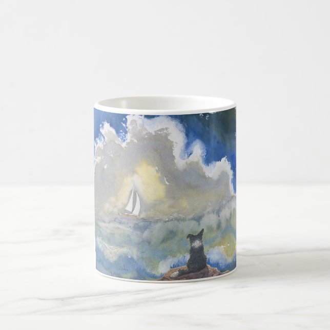 Border Collie Dog Staring Out to Sea Coffee Mug (Center)