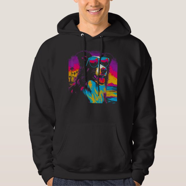 Border Collie Dog Sunglasses Party Hoodie (Front)