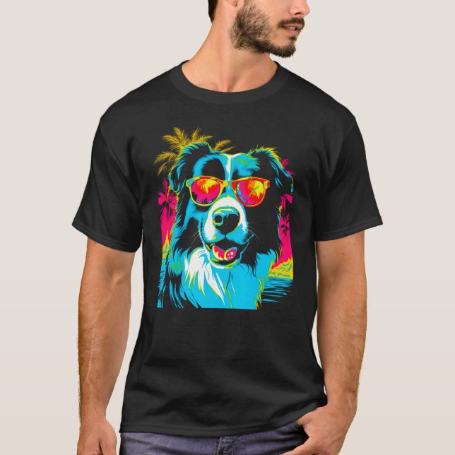 Border Collie Dog Sunglasses T-Shirt (Front)
