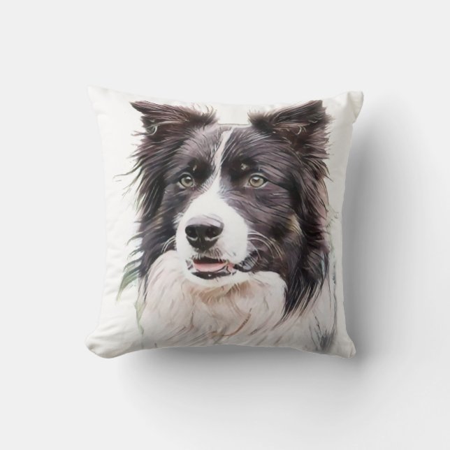 border collie dog throw pillow (Front)