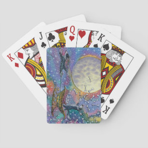 Border Collie dog throwing bones to the world Playing Cards