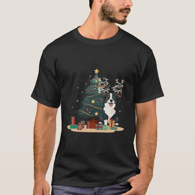 Border Collie Dog Tree Christmas Sweater Pet Dog L (Front)