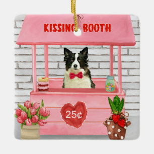 Border Collie Dog Valentine's Day Kissing Booth Ceramic Ornament