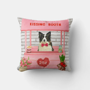 Border Collie Dog Valentine's Day Kissing Booth Throw Pillow