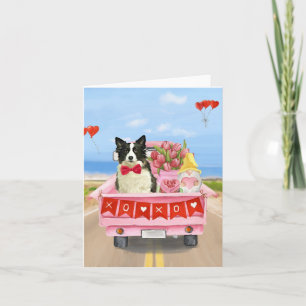 Border Collie Dog Valentine's Day Truck Hearts Card