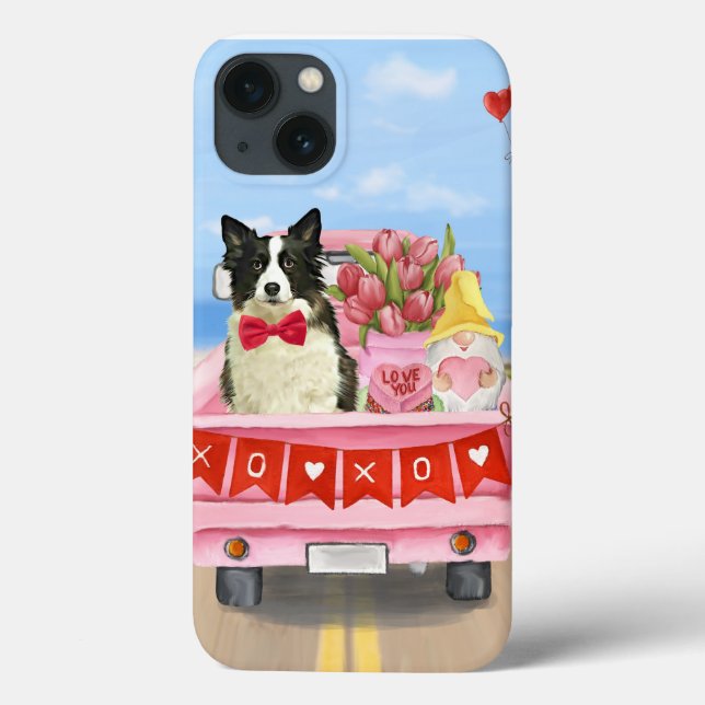 Border Collie Dog Valentine's Day Truck Hearts Case-Mate iPhone Case (Back)
