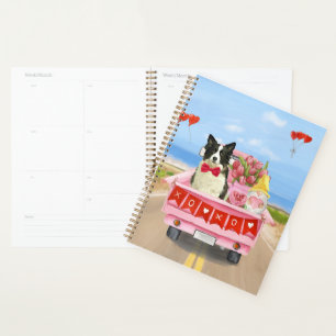 Border Collie Dog Valentine's Day Truck Hearts  Planner