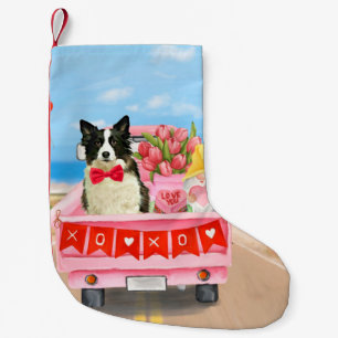Border Collie Dog Valentine's Day Truck Hearts Small Christmas Stocking